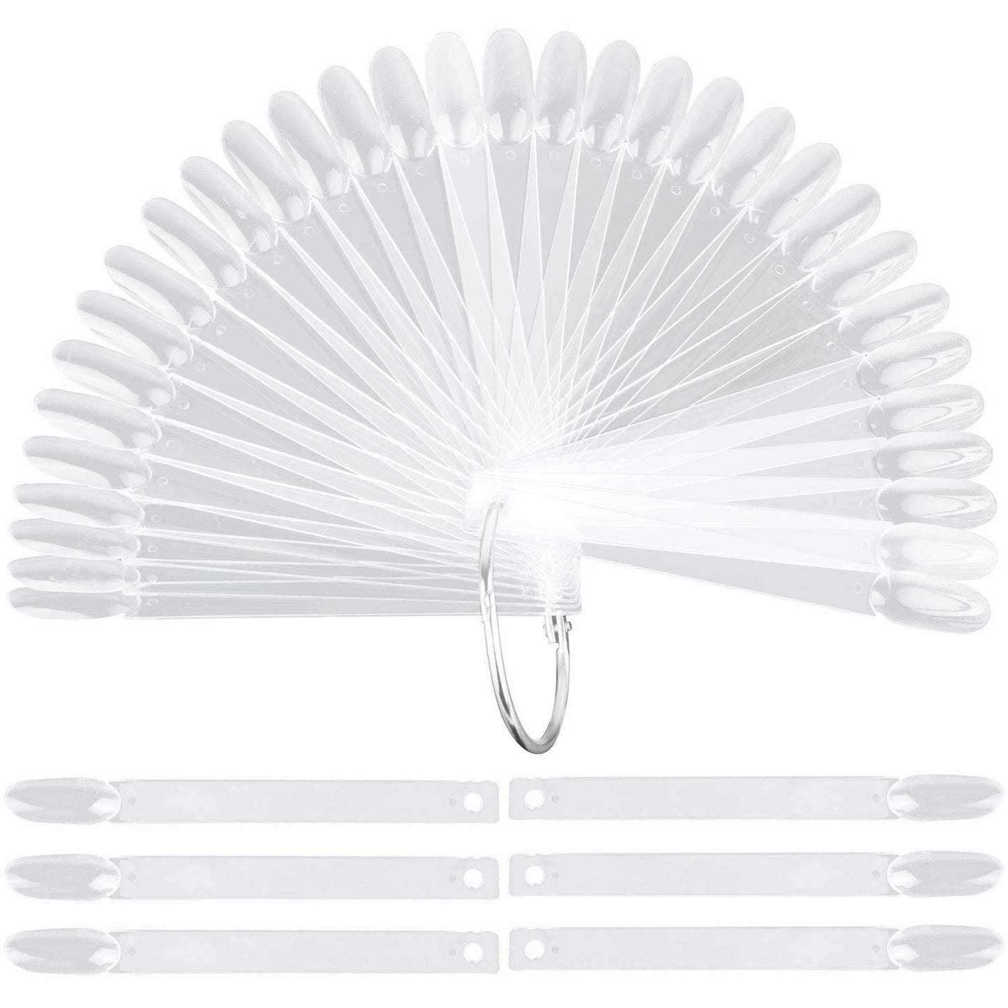 200 Pcs Oval Nail Polish Sample Sticks Fan-shaped Finger Nail Color Display Swatches with Metal Split Ring, Clear