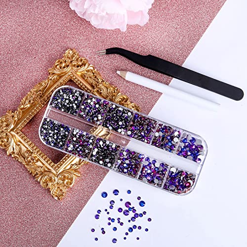 3792 Pcs Magma Crystal Flatback Rhinestones Set for Nail, Art, Crafts, Makeup, Tumblers Glitter Round with Tweezers and Picking Pen(SS6~SS20)