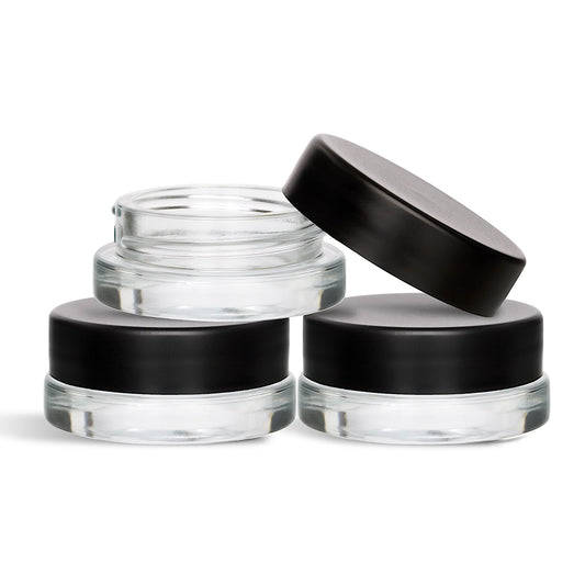 (90 Pack) 7ml Low Profile Thick Glass Jars with Black Lids - Airtight Containers for Oil, Lip Balm, Wax, Cosmetics