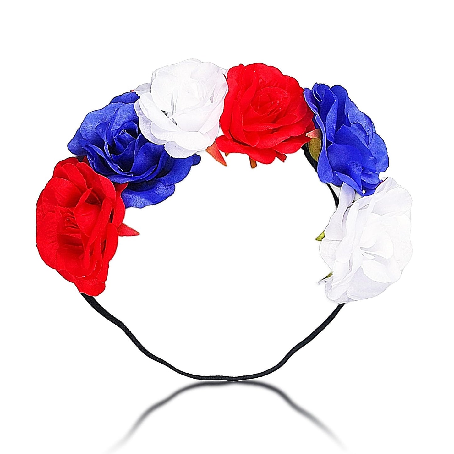 SeBneny Flower Headband Red Blue White Elastic Ribbon 4th of July Hairband for Women Rose patriotic headband National Memorial Day para niña Hair Hoop Floral Crown for Party Supplies 1PCS