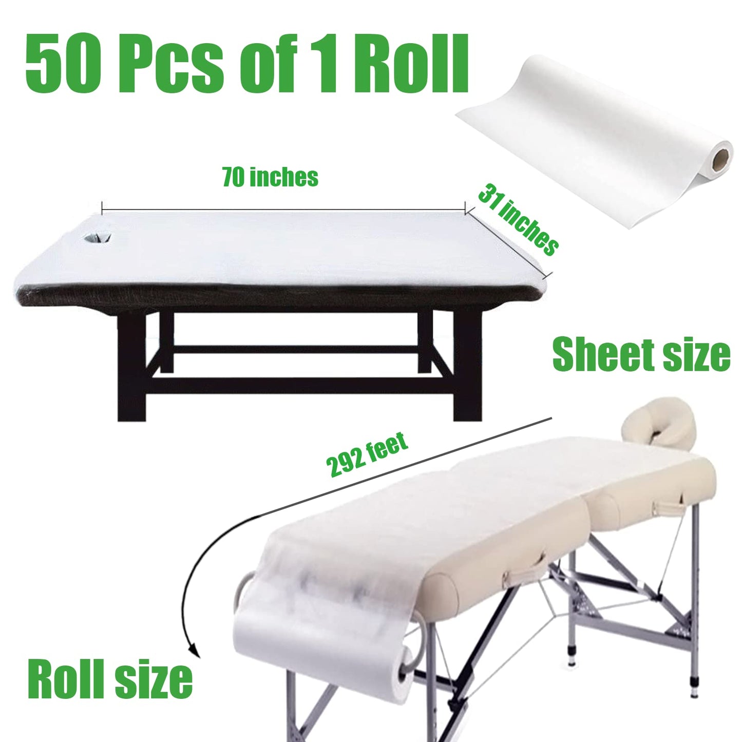 Disposable Non-Woven Bed Sheet 31" X 70", 50 Pcs of 1 Roll Spa Bed Waterproof Bed Cover, Massage Table Paper Roll for Massage, Spa, Tattoo and Exam Tables