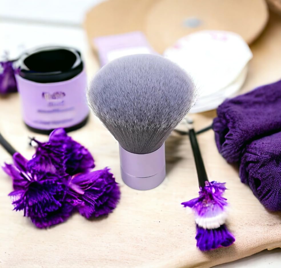 Luxurious and Very Large Soft Fluffy Powder Brush, Spray Tan Finishing Powder Tool, Large Kabuki Brush, Multipurpose Face and Body Barber and Beauty Brush, Large Kabuki Brush by BevyGold (Violet)