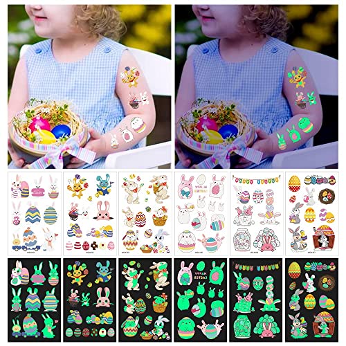 80Pcs Glow in Dark Easter Temporary Tattoos for Kids