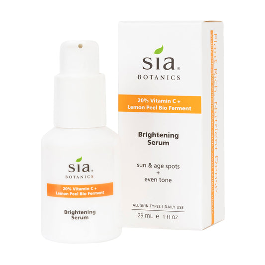 Sia Botanics Brightening Face Serum (30ml/1oz Porceline Bottle) | Facial Treatment w/Vitamin C, Lemon Peel Bio Ferment, Aloe Vera | Natural, Clean, Botanical Skincare for Women