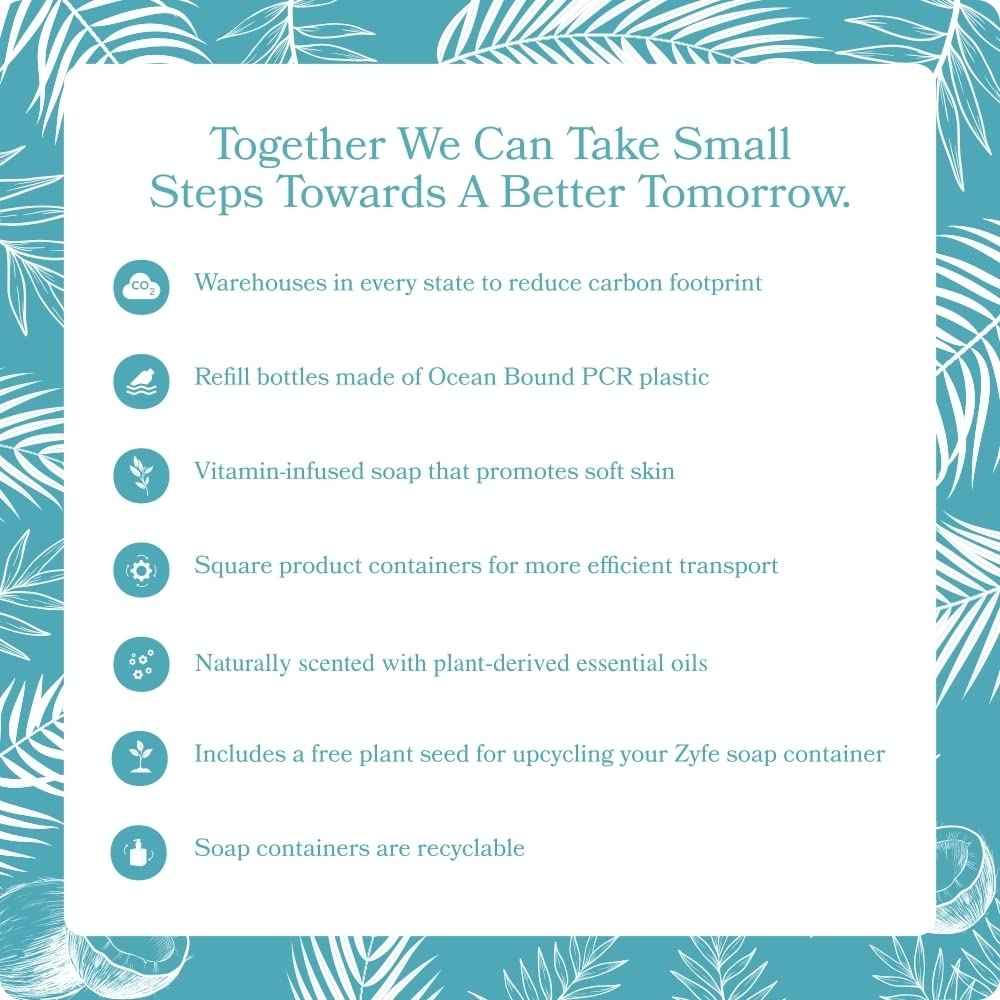 ZYFE Vitamin infused Liquid Hand Soap Refill - Natural Plant Derived Moisturizing Handsoap with Essential Oil Fragrance Coconilla Key - Soft Hand Wash for Kitchen & Bathroom - Lush Soft Soap 64oz