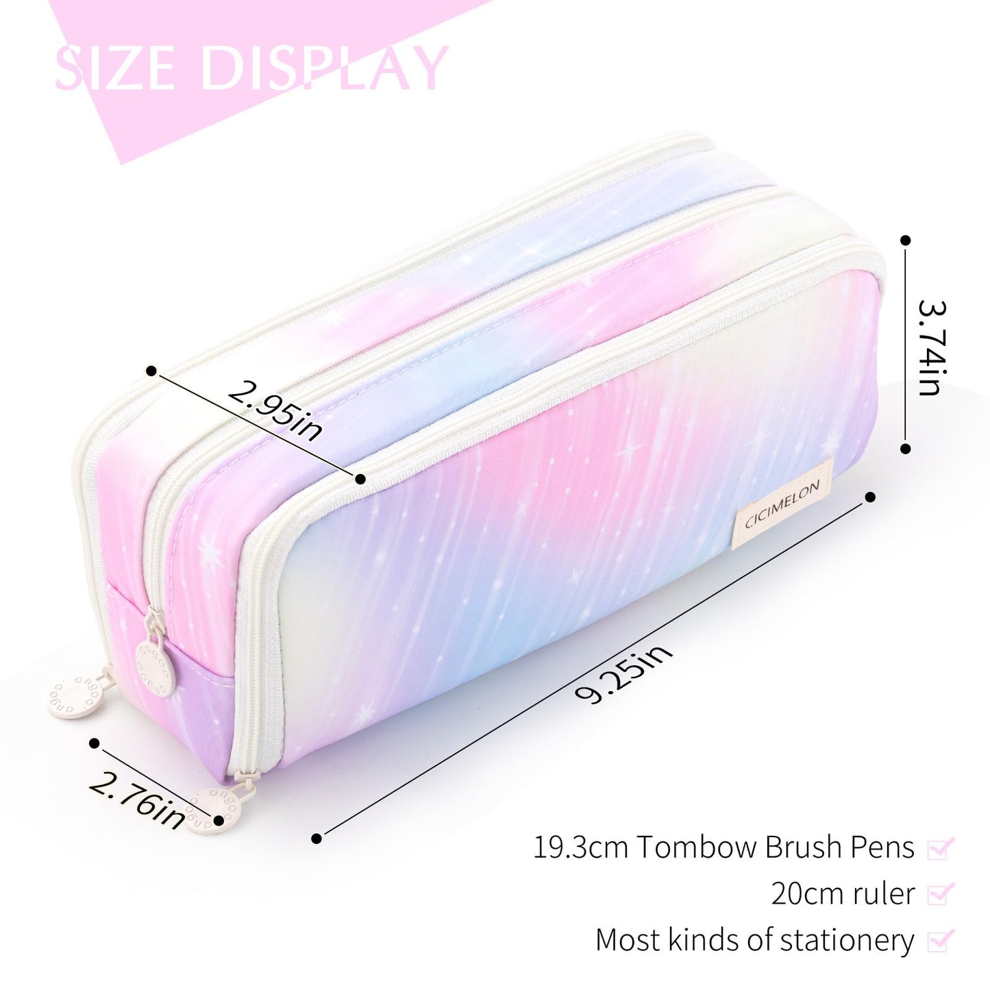 CICIMELON Large Capacity Pencil Case 3 Compartment Pouch Pen Bag for School Teen Girl Boy Men Women (Meteor)