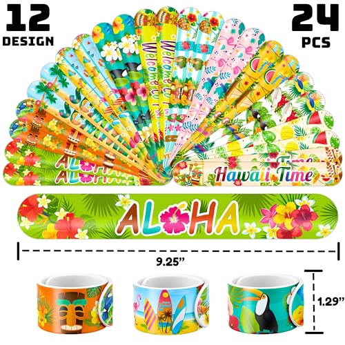 Hawaiian Party Favors Set - 72 Pieces Temporary Tattoos & Slap Bracelets