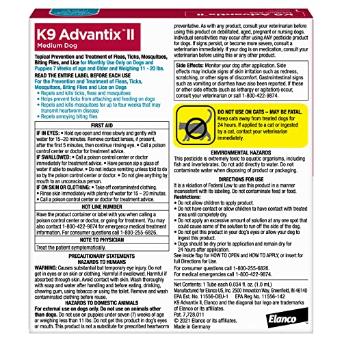 K9 Advantix II Medium Dog Vet-Recommended Flea, Tick & Mosquito Treatment & Prevention | Dogs 11-20 lbs. | 1-Mo Supply