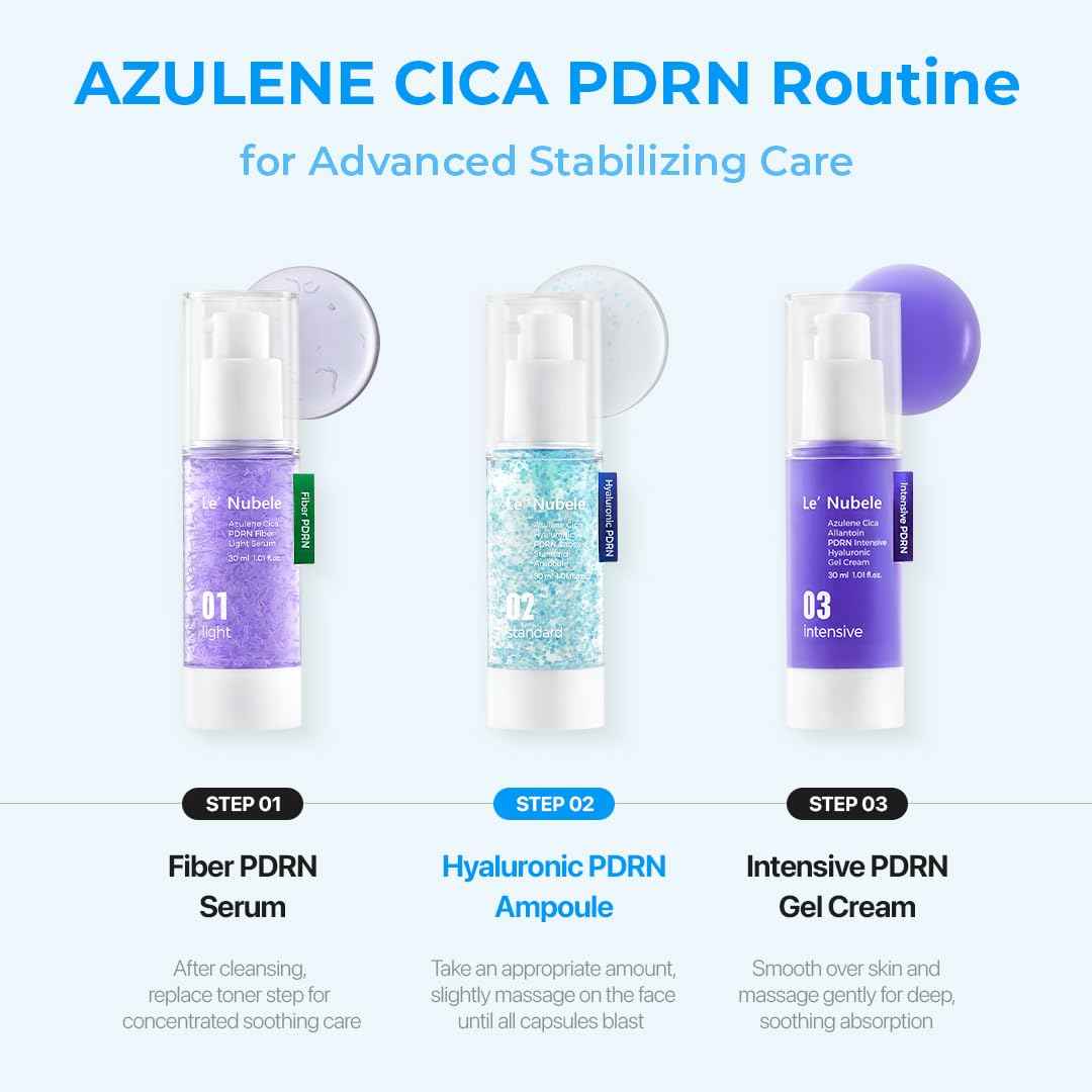 Le Nubele Azulene Cica Hyaluronic PDRN Capsule Standard Ampoule 02, Salmon DNA PDRN 3,000ppm, Peptide, Collagen Booster, Skin Rejuvenation, Hydrating, Acne Skin, Korean Skin Care 30ml/1.01 fl.oz.