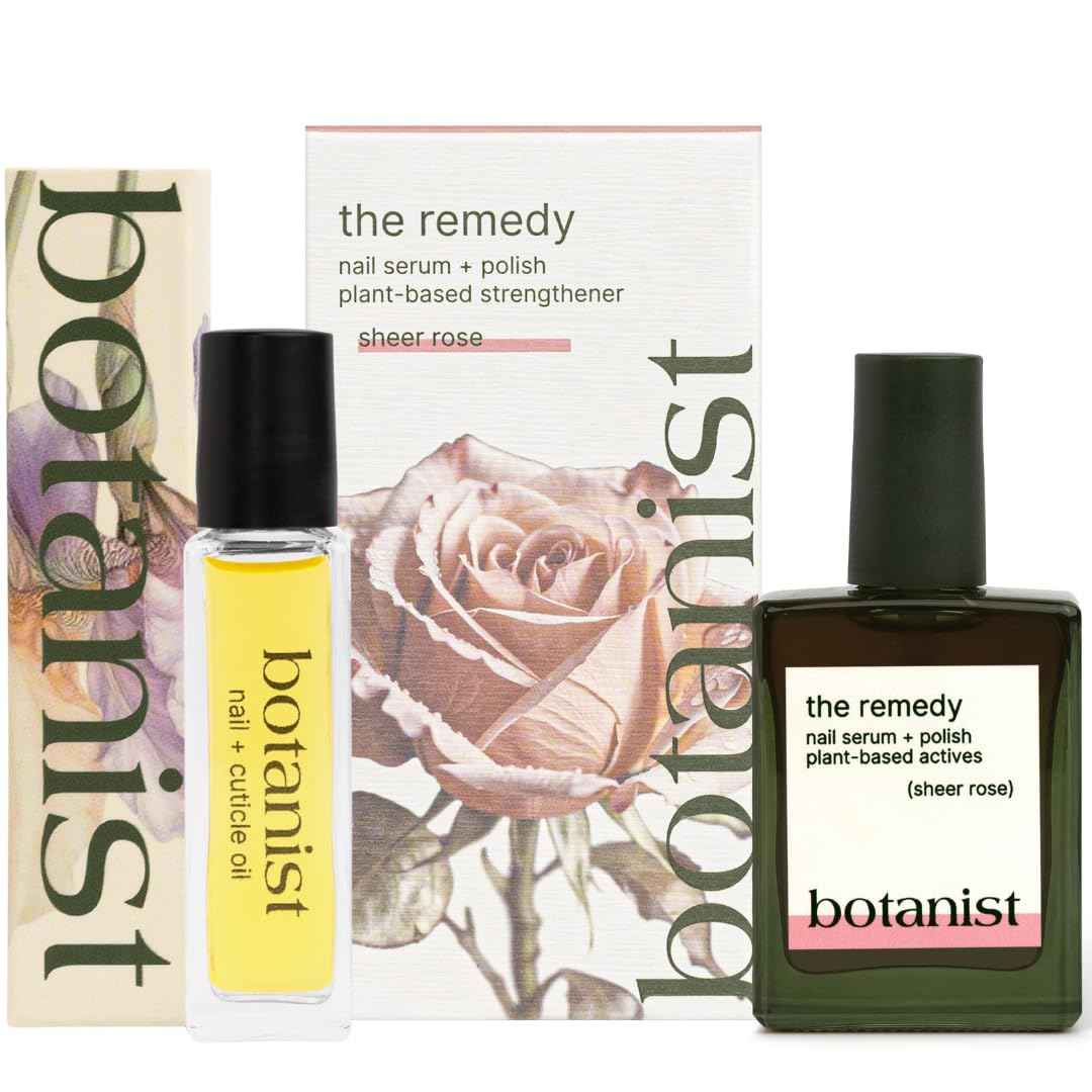 Botanist Nail Rescue Kit | Nail Strengthening Polish + Growth Serum | Grow and Strengthen Nails Damaged from Acrylics, Dip, and Gel Manicures | Non-Toxic, 84% Plant Based, 21-Free & Vegan (Rose)