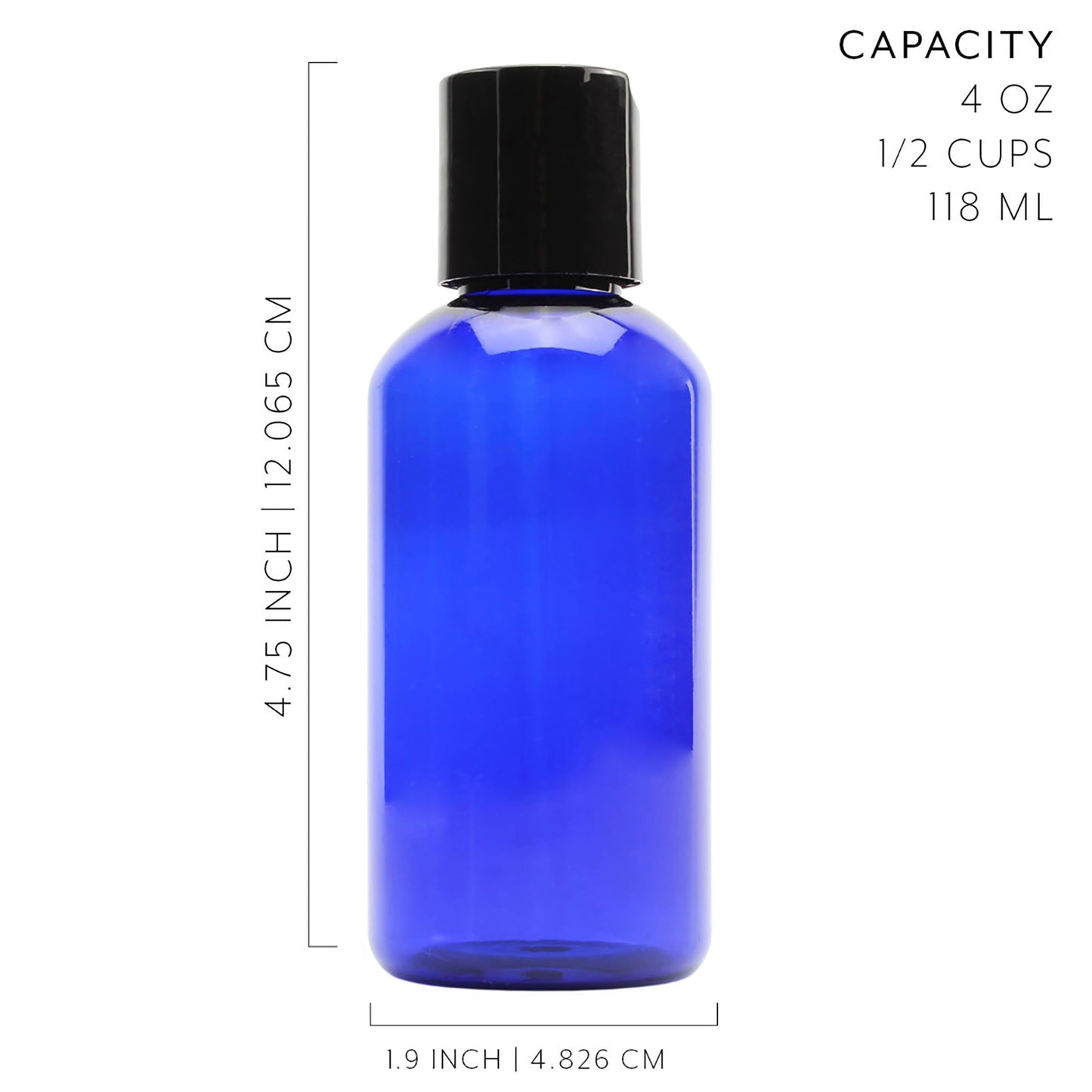 Cornucopia Brands 4oz Empty Cobalt Blue Plastic Squeeze Bottles with Disc Top Flip Cap (Pack of 6) BPA-Free Containers For Shampoo, Lotions, Liquid Body Soap, Creams
