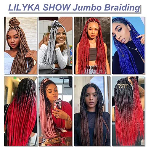 LILYKA SHOW 3 Packs 24 Inch Braiding Hair Extensions for Women Kanekalon Braiding Hair Ombre Jumbo Braiding Hair Extensions High Temperature Synthetic Braiding Hair for Twist Crochet Braids(3 Packs 24",peach red to lake blue)