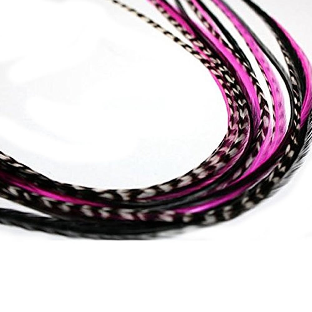 (Seven Feather) 7"-10 Pink,black & Grizzly Feathers Only Salon Quality Feathers!7 Feathers