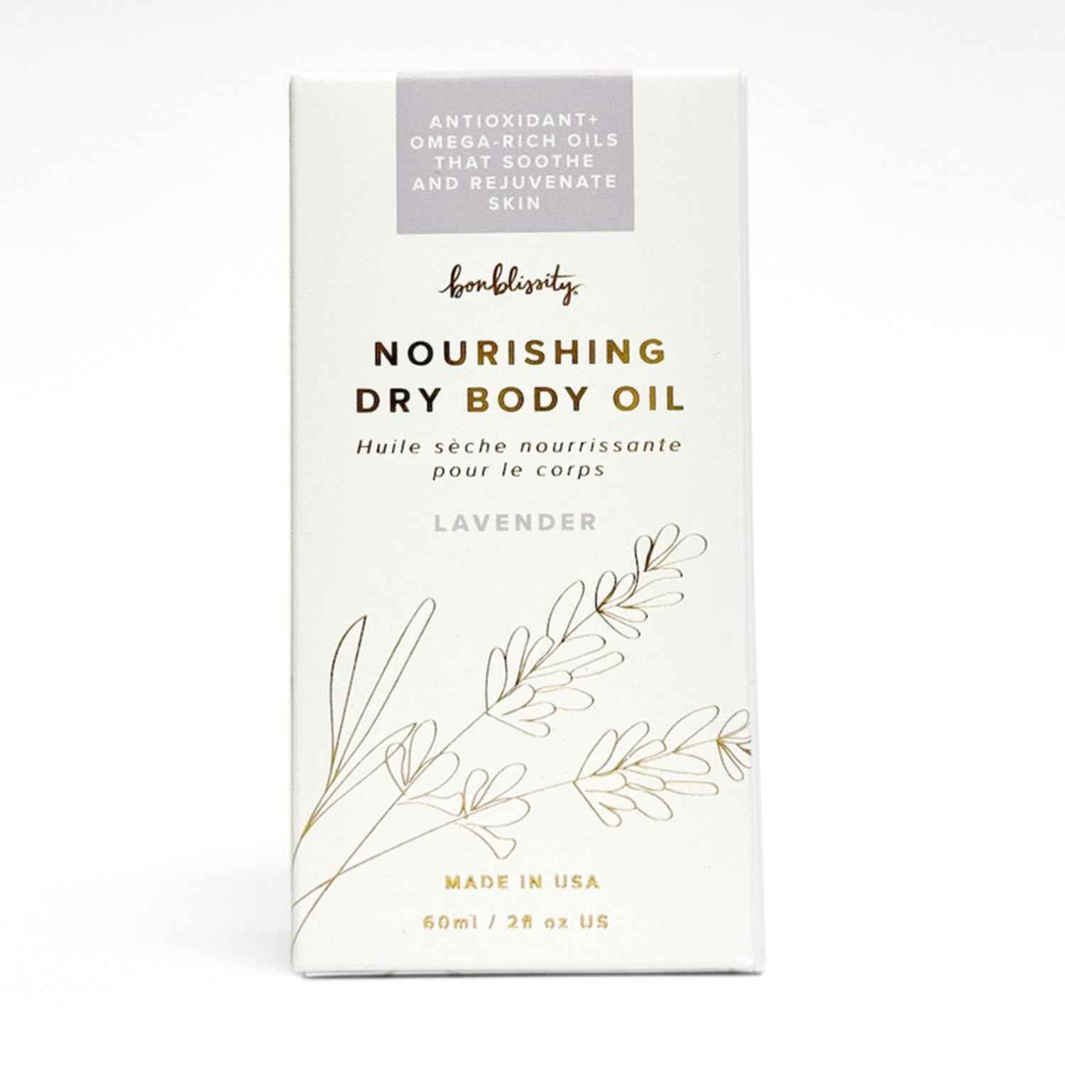 Bonblissity Nourishing Body Oils for Women, 2oz Travel Size - Lavender Scented Body Oil, Non-Greasy Non-Comedogenic, Vitamin E Hydrating Moisturizer for Men and Women with Dry or Sensitive Skin