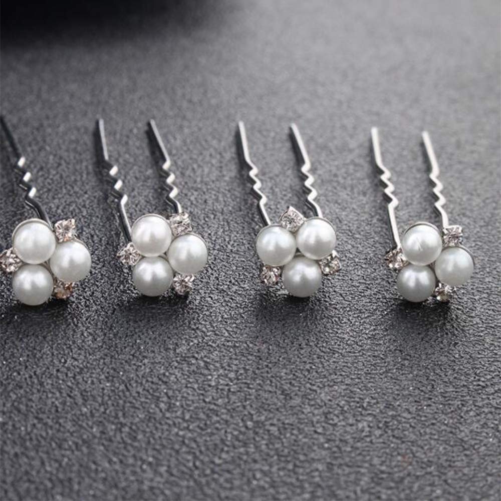 Anglacesmade Bridal Hair Pins Crystal Hair Pin Pearl Bobby Pins Wedding Headpiece Bridesmaid Flower Girl Hair Accessories for Women and Girls(Silver)