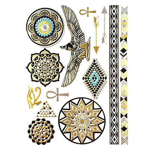 Wrapables Metallic Gold Silver Temporary Tattoos, Large 9.25x6