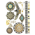 Wrapables Metallic Gold Silver Temporary Tattoos, Large 9.25x6