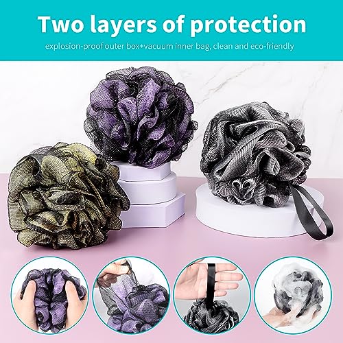 BCKENEY Bath Loofah Sponge Pack of 4 - Soft Exfoliating Shower Puffs
