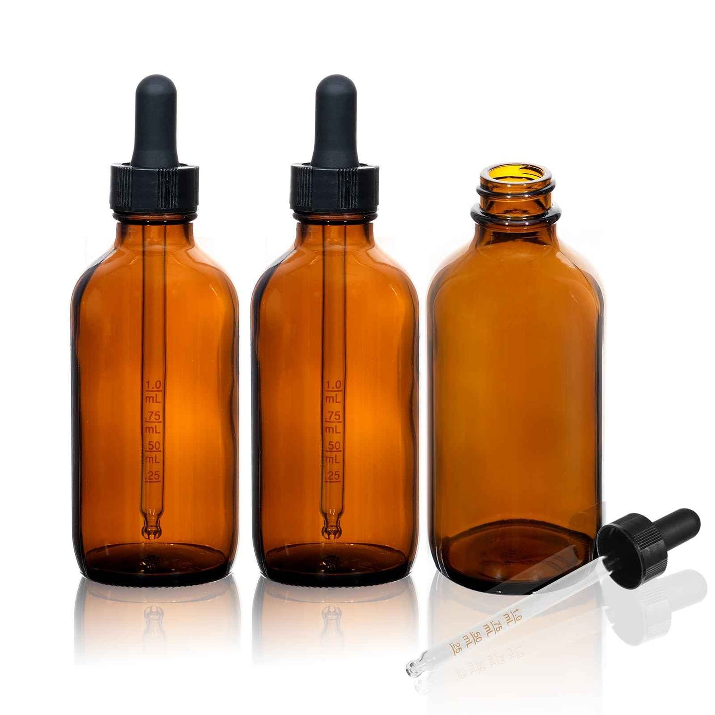 RAMFIYN 3 pack 4oz Amber Glass Dropper Bottle Refillable Tincture Bottles with Strong Measured Dropper Empty Essential Oil Container with Funnel and Labels