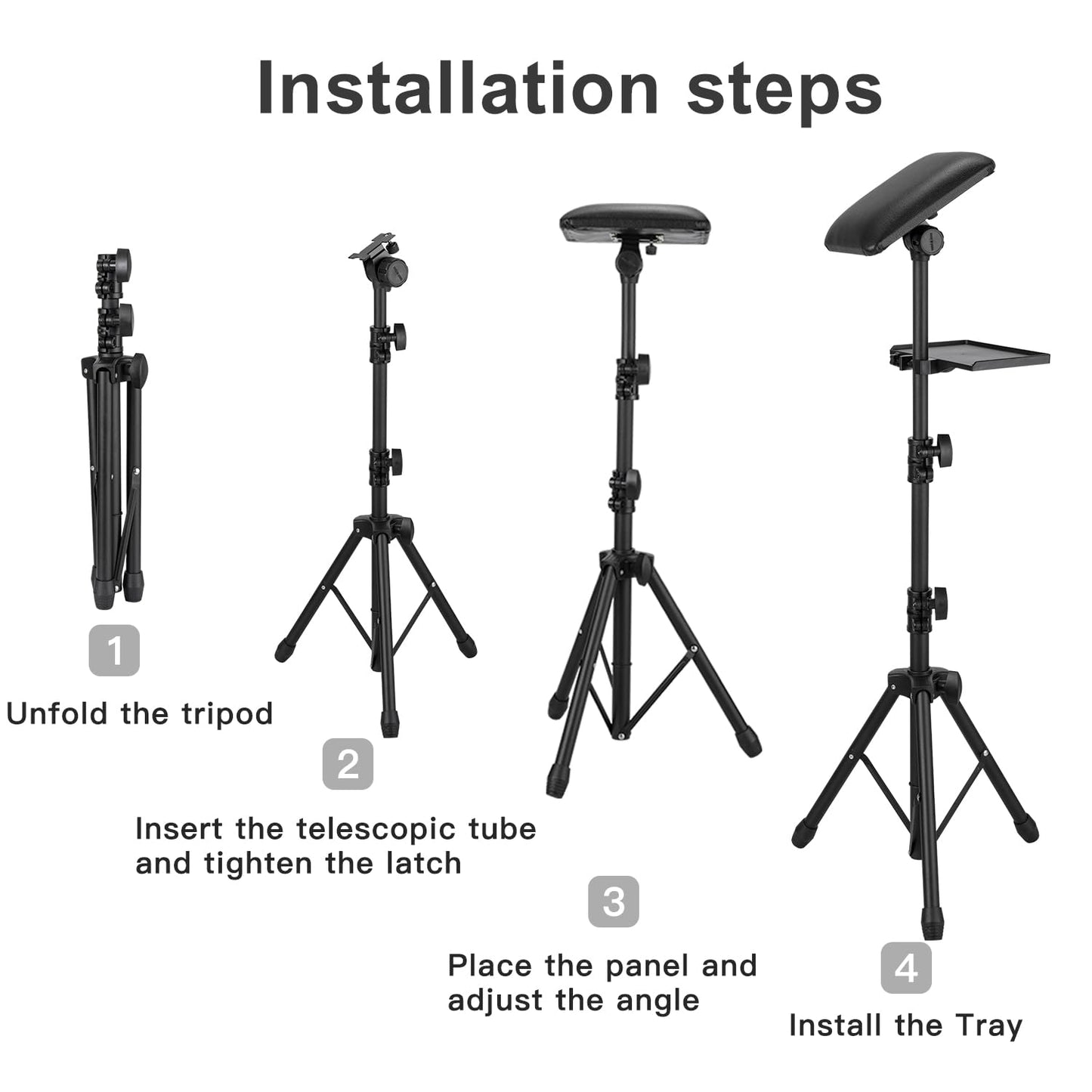 Tattoo Arm Rest Stand with Tray Tattoo Armrest Stand PU Leather Sponge Covers 50PCS Waterproof Square Tattoo Leg Rest Stand Foldable Sponge Pad Tripod with Adjustable Height and Tilt Arm Bar Pad