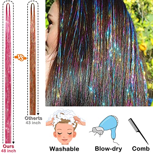 Hair Tinsel Kit (48 Inch,14 Colors, 3500 strands), Tinsel Hair Extensions with Tools, Heat Resistant Fairy Hair Tinsel Kit for Women Girls Hair Accessories