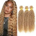 AuokMar Honey Blonde Kinky Curly Hair Bundles - 3 Pack