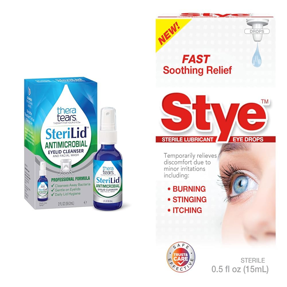 TheraTears SteriLid Eyelid Cleanser and Face Wash, for irritated eyes, 2 fl oz Spray & Stye Sterile Lubricant Eye Drops, Stye Relief Eye Drops, 0.5oz