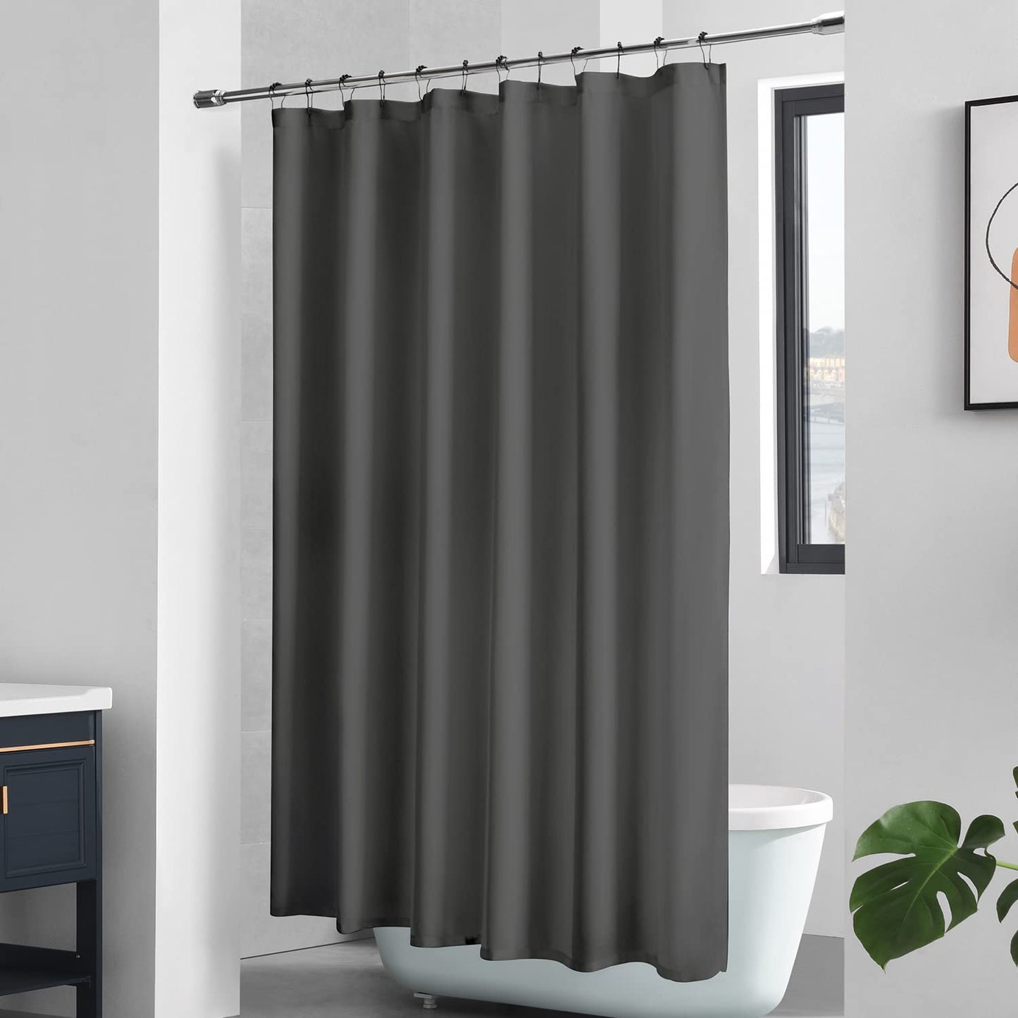 Fabric Shower Curtain Liner with Magnets, Plastic Waterproof Shower Curtain Liner, 70x72 Lightweight Shower Curtains for Bathroom(Grey Fabric, 1PC)