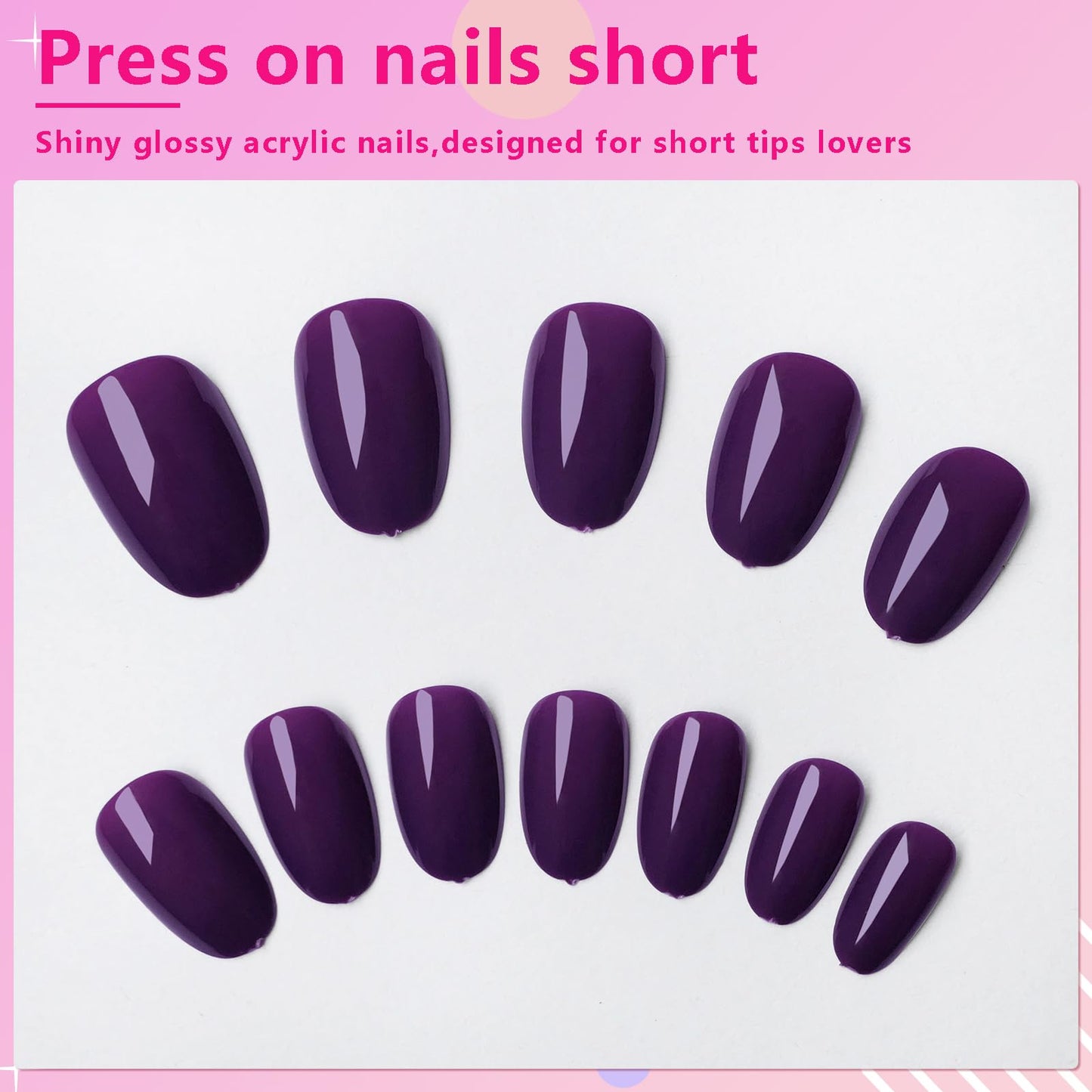 AddFavor Oval Press on Nails Short Fake Nails, 240pcs Deep Purple Nails Press on Almond False Nail Full Cover Acrylic Nail for Women and Girls