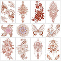 Henna Temporary Tattoo, 12 Sheets Fake Tattoo, Waterproof Brown Tattoo Stickers for Women