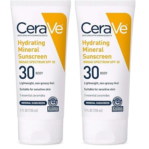 CeraVe 100% Mineral Sunscreen SPF 30 with Zinc Oxide & Titanium Dioxide,Hyaluronic Acid & Ceramides,Oil Free,Non-Greasy,Hydrating Mineral Sunscreen For Body,5 oz,(Pack of 2)