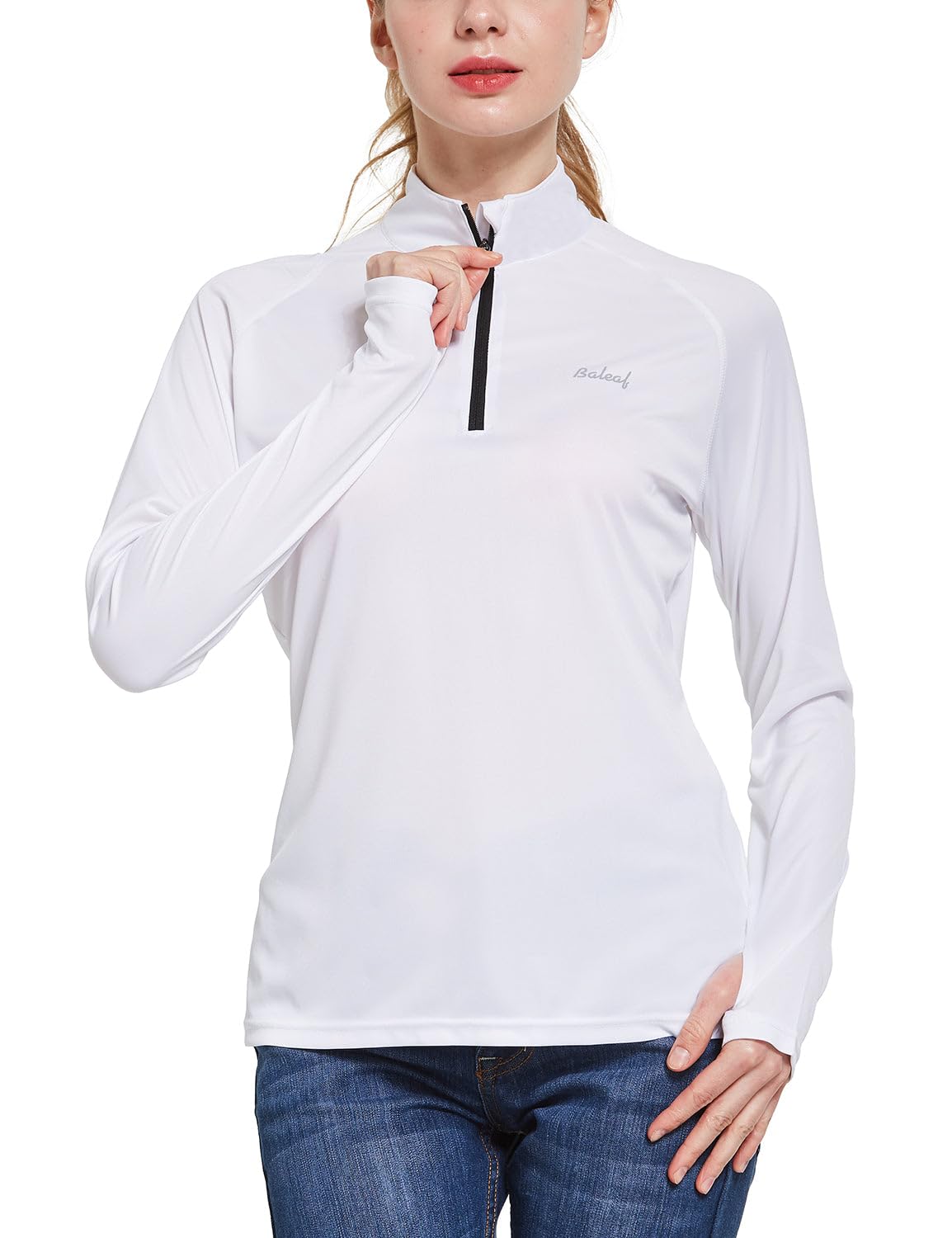 BALEAF Women's Sun Shirts 1/4 Zip Pullover UPF50+ UV Protection Lightweight Quick Dry Golf Hiking Running Workout Tops White Size S