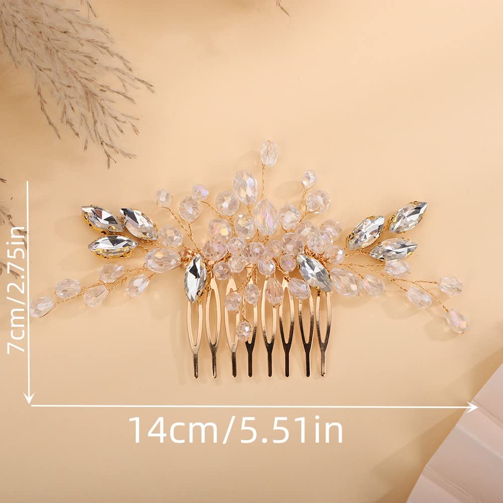 Teyglen Dainty Simple Full Rhinestones Hair Comb Pink Rose Gold Bride Wedding Hair Comb Luxurious Shiny Crystal Bridal Side Hair Pieces Hair Accessories for Women Girls (Pink)