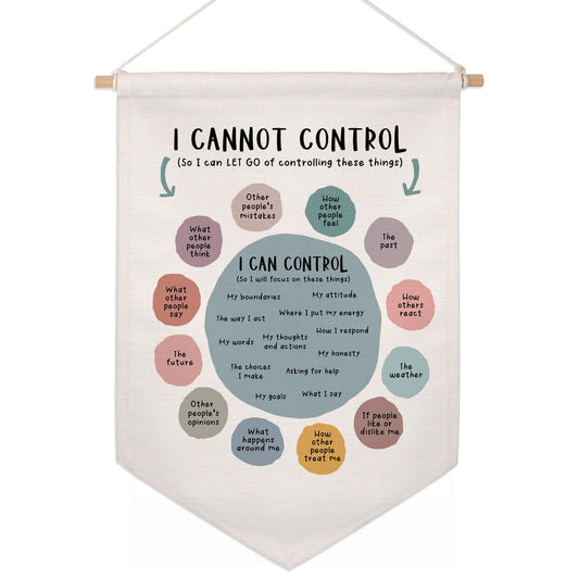 Classroom Wall Hanging Banner Poster Therapy Office Decor Calm Down Corner School Counselor Mental Health Growth Mindset Poster Anxiety Educational Wall Banner (I Can't Control)