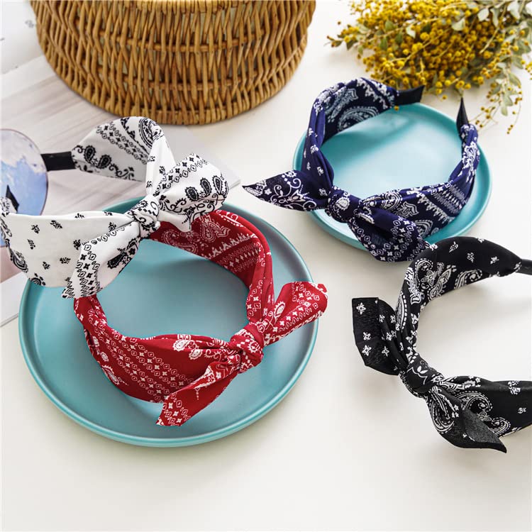 Cute Paisley Print Bow Headbands for Women - 4 Pack