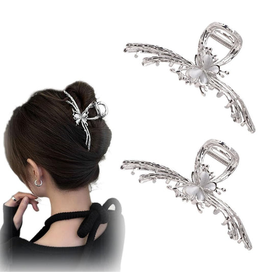 Sliver Butterfly Hair Clips - 4 Inch Metal Hair Claw Clips, Perfect Big Jaw Hair Clamps For Women And Lady,Strong Hold, Fashion Styling Accessories For Women Girls