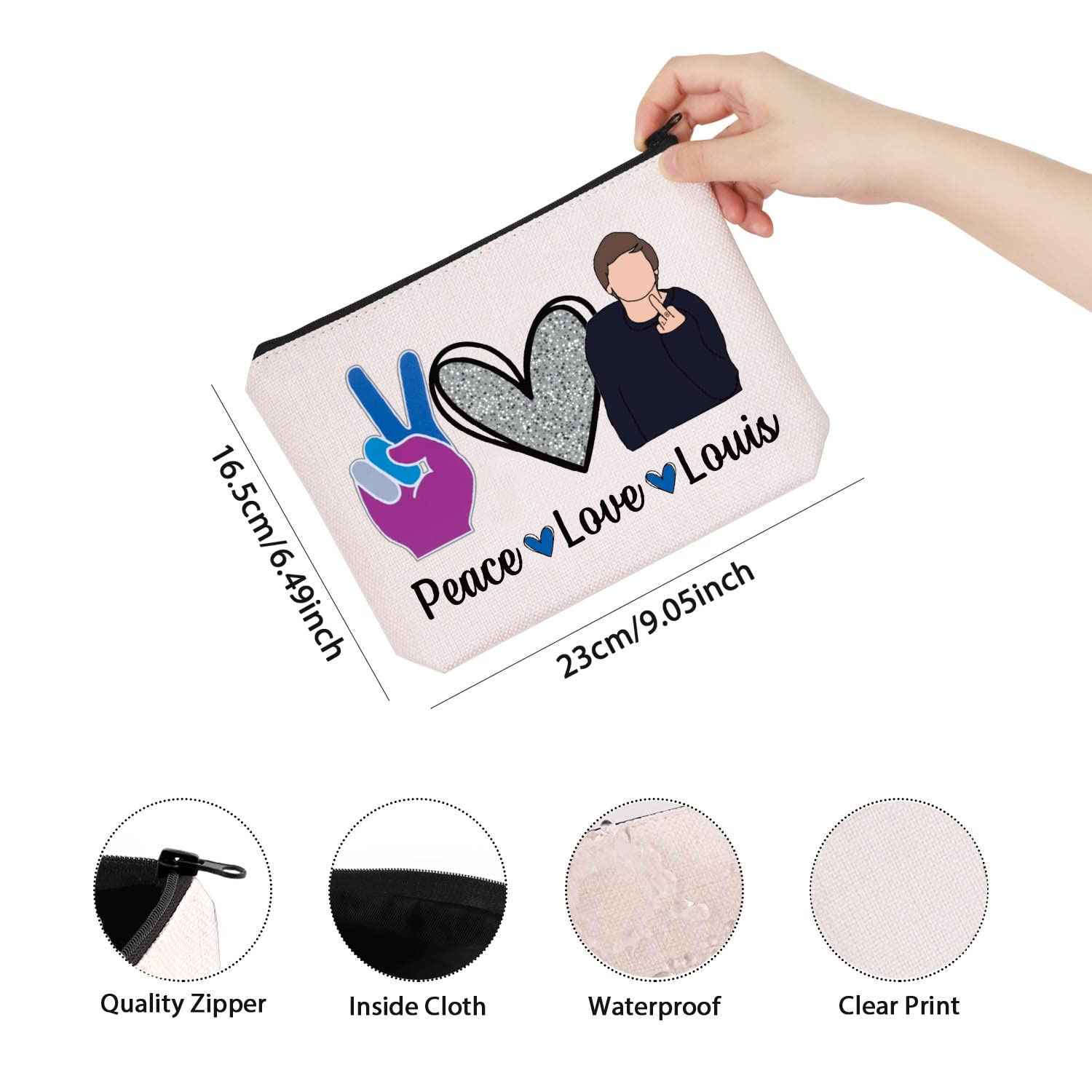 TSOTMO Music Fans Gift Peace Love Louis Gift For Women Zipper Pouch Makeup Bag (Peace Love Louis)