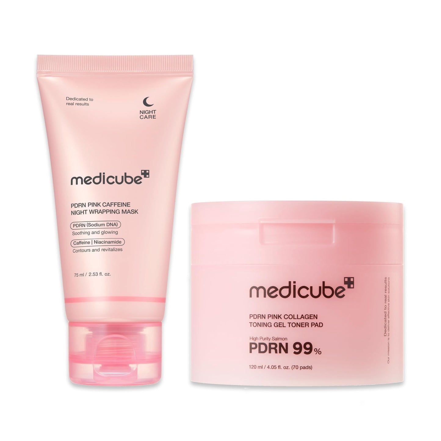medicube Pink PDRN Day & Night Care Duo: Salmon DNA PDRN Caffiene Overnight Wrapping Peel Off Facial Mask and Salmon DNA PDRN Pink Collagen Jelly Pad | Holiday Stocking Stuffers,
