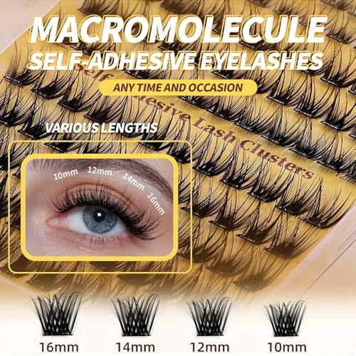 Self Adhesive Eyelashes No Glue Needed 120pcs Natural Self Adhesive Lash Clusters Wispy Reusable Press on Lashes Pre-Glue 10-16mm Individual Lashes C Curl DIY Eyelash Extensions