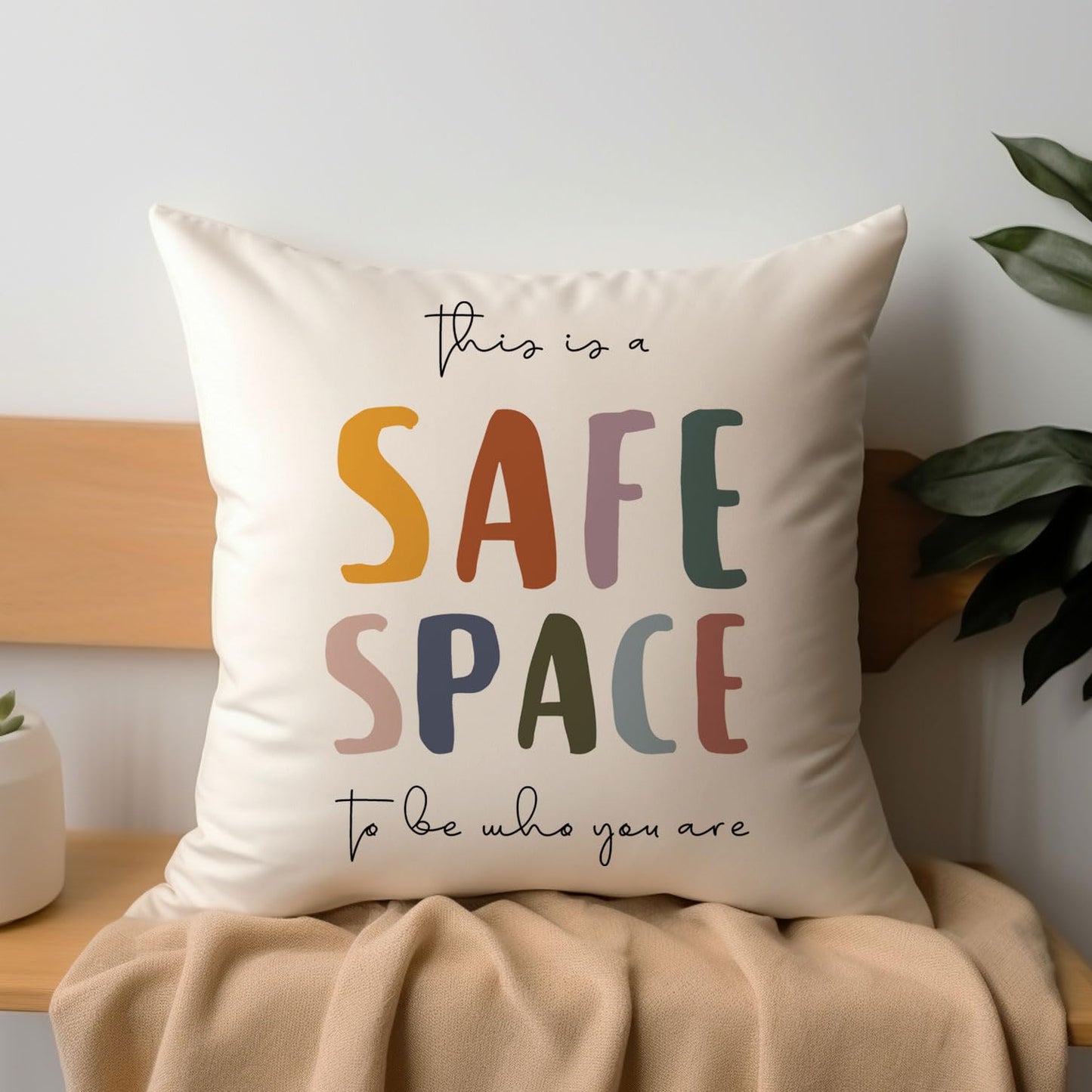 This is a Safe Space to Be Who You Are Pillow Cover, Therapist Office Decor, Counselor Office Gift, Mental Health Decor, Safe Space Square Pillow, Mental Health Pillow Case