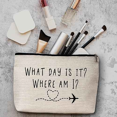 AWSICE Flight Attendant Makeup Bag What Day Is It Where Am I Cosmetic Travel Toiletry Bags Friendship Gift For Stewardess Flight Crew Women Sister Friend-A13