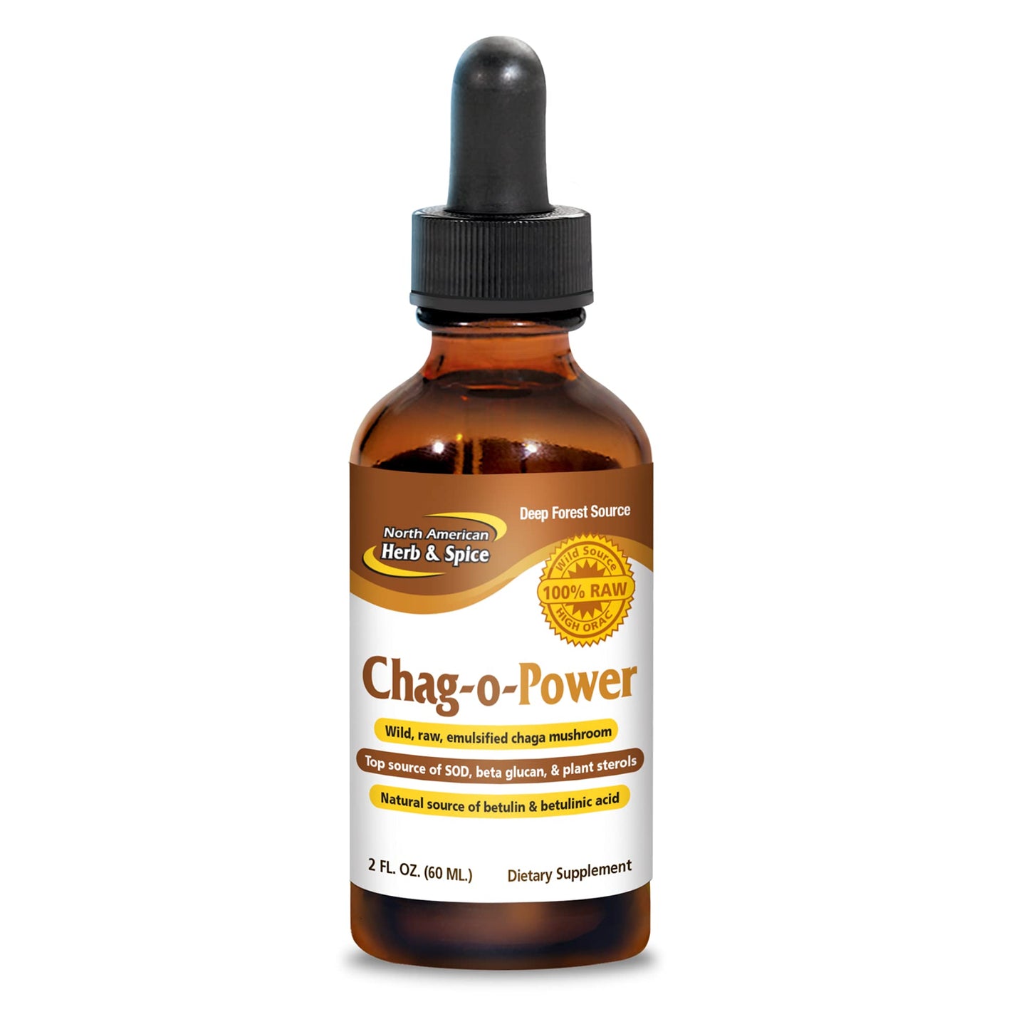 NORTH AMERICAN HERB & SPICE Chag-o-Power - 2 fl oz - Wild, Raw, Emulsified Chaga Mushroom - Heart Healthy - Natural Source of Betulin, Betulinic Acid, Sterols & SOD - 88 Servings