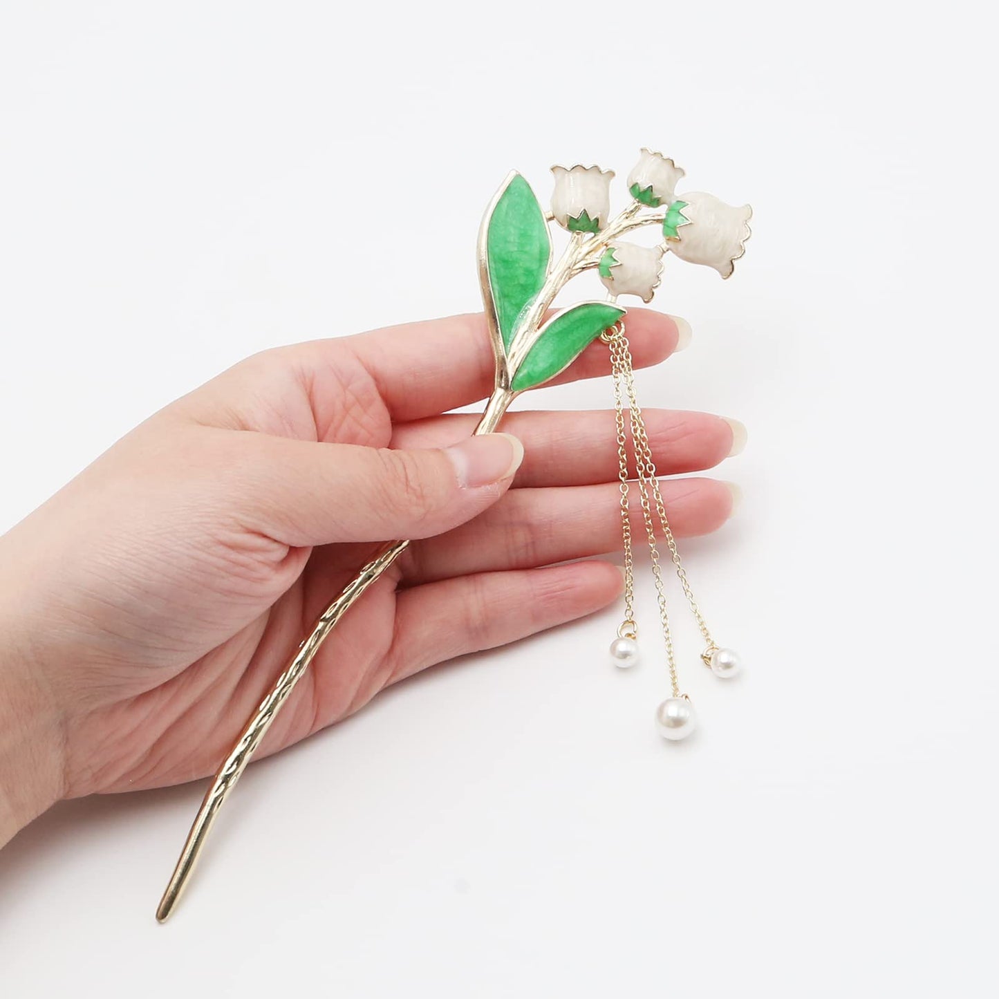 Lily of the Valley Pearl Hair Sticks for Women, Dainty Pearl Flower Metal Hair Slide Hairpin Clips Hair Pin Hair Jewelry Accessories for Her (White)