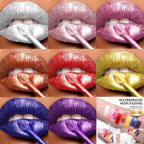 YOUNG VISION 8pc Metallic Lip Gloss Set - Waterproof Liquid Lipstick