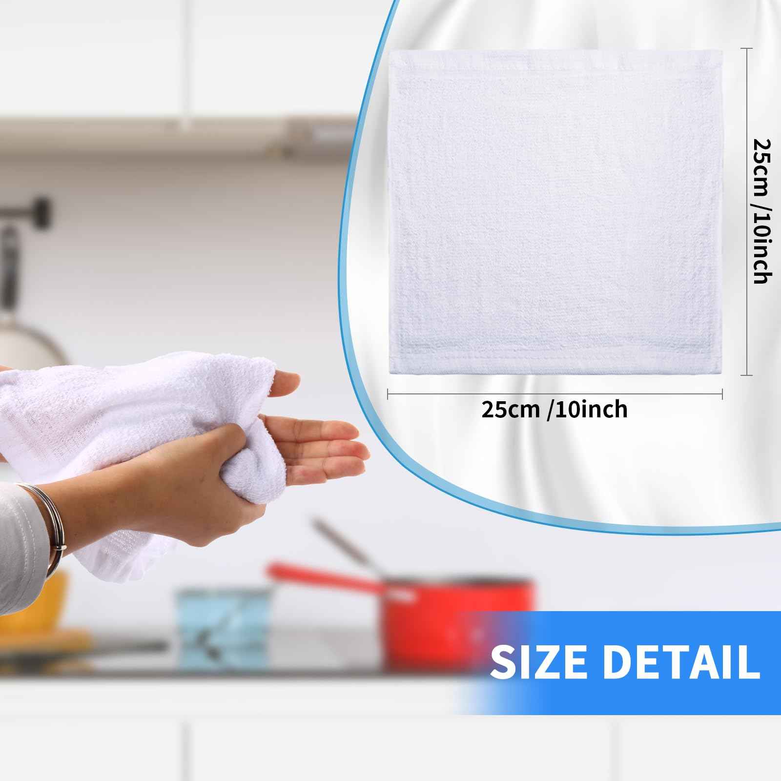Patelai 60 Pcs White Washcloths Set Face Cloth Absorbent Soft Cotton Face Towel Multipurpose Machine Washable Towels Travel Supply Gym Needs for Bathroom Kitchen Hotel Spa and Gym, 10 x 10 Inch