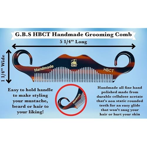 GBS 3 pk HBCT- Handle Bar Style - 5 1/4" Long - Anti Static No Cling No Snag Smooth Edges - Hand-Made of Quality Cellulose Acetate, Saw-Cut & Hand Polished