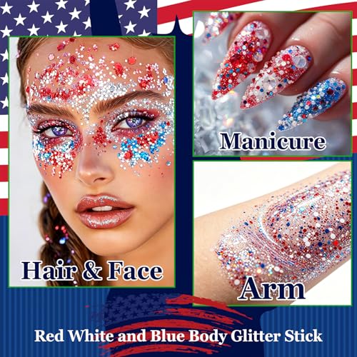 Red White Blue Face Body Glitter Gel - No Glue Required
