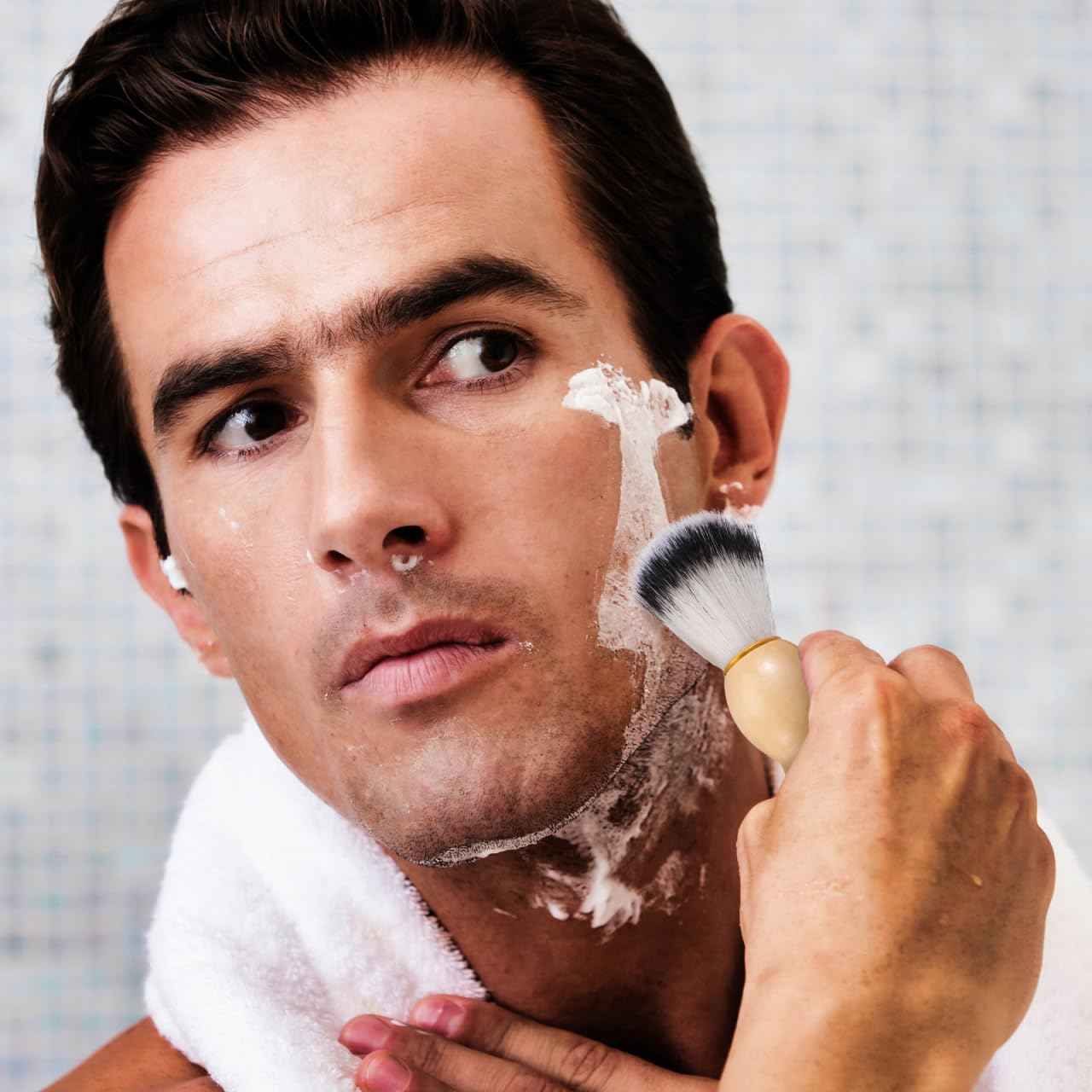 10 Pcs Wood Handled Badger Hair Shaving Brush Professional Salon Tools Beard Grooming Tool for Men Shave Accessory