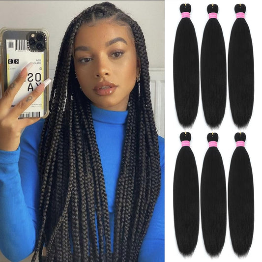 AFNOTE Pre Stretched Braiding Hair Extensions for Braids 26 Inch 6 Packs Black Braiding Hair Pre Stretched Professional Synthetic High Temperature Braid Hair Extension-Black 1B#