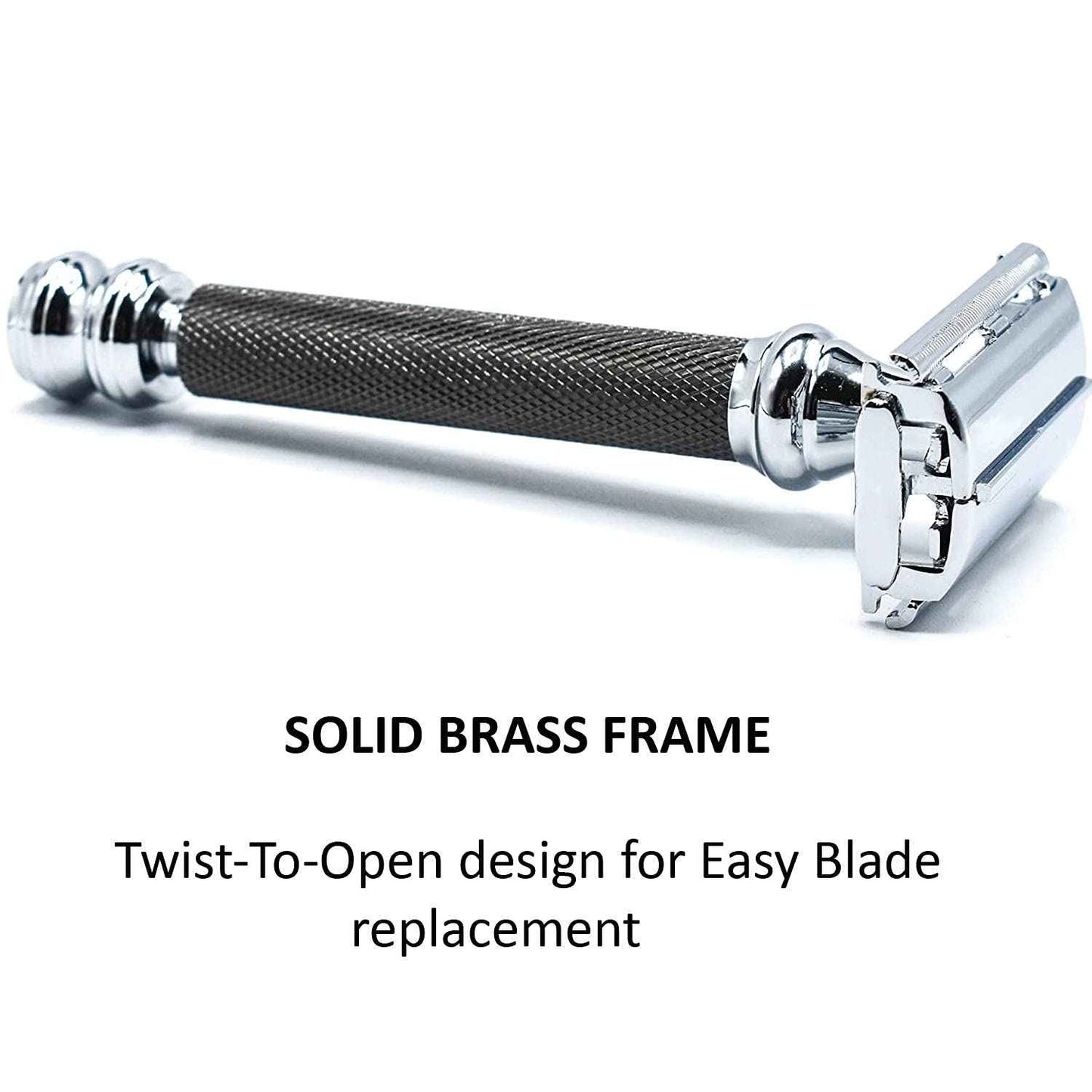 Parker 76R Heavyweight Butterfly Open Safety Razor – Gunmetal Finish with Long Knurled Handle for Precision Wet Shaving